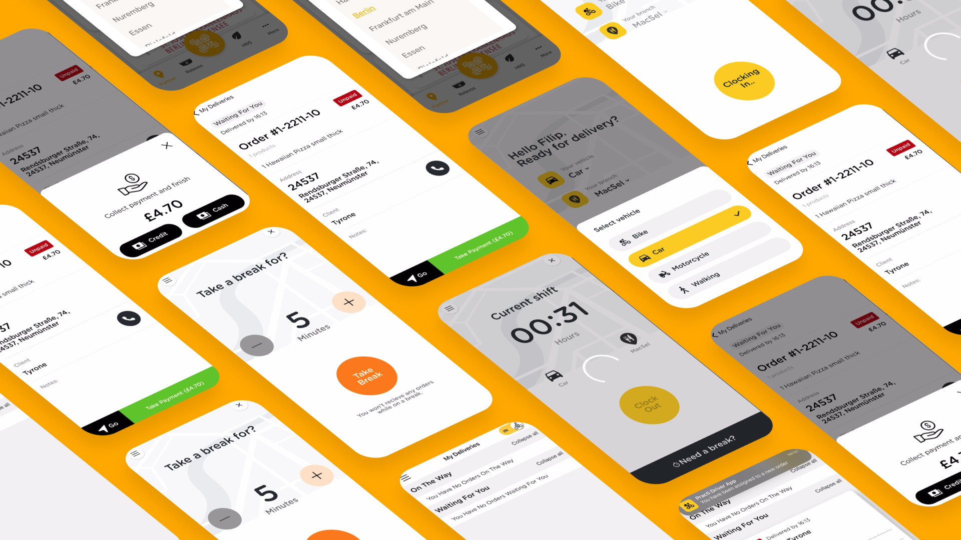 delivery drivers app mockups