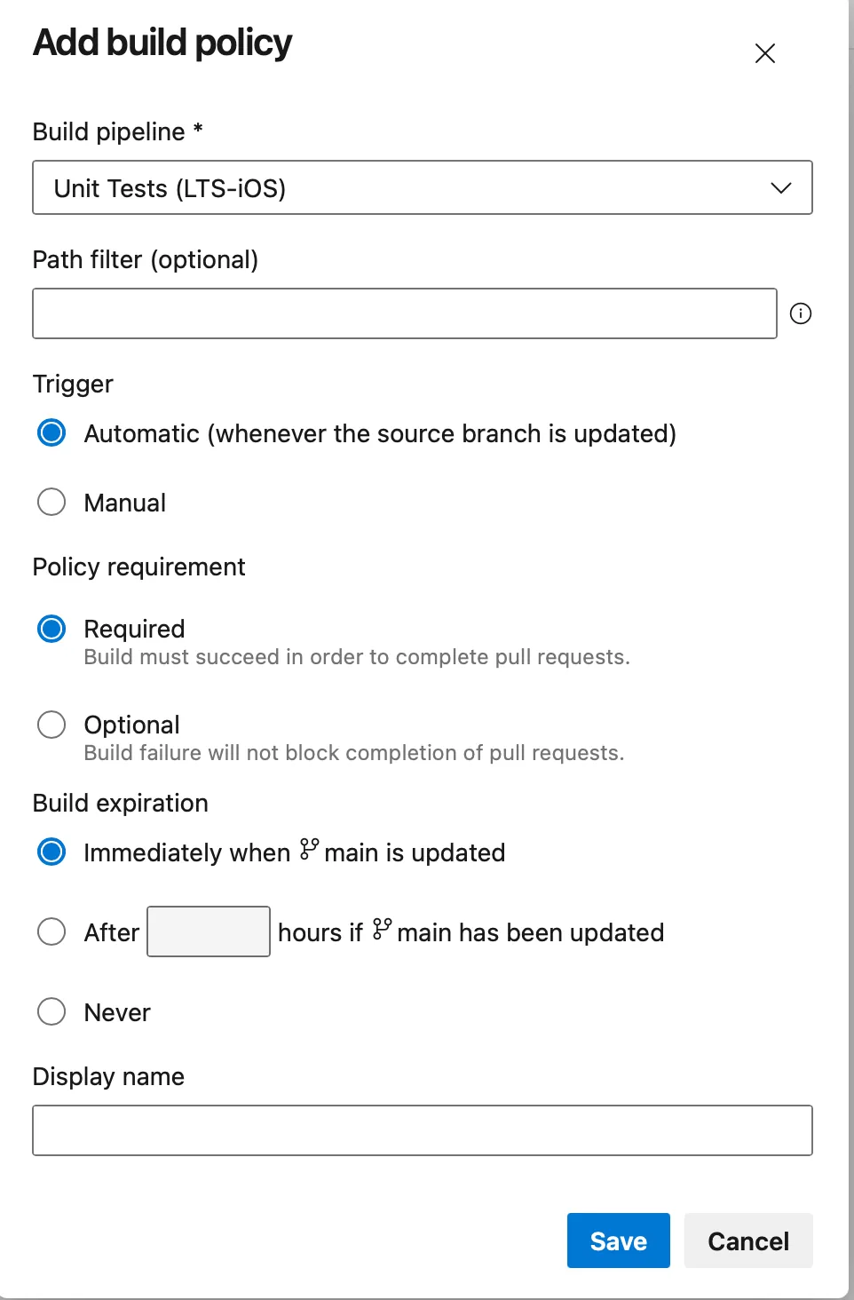 Build validation settings Build validation settings