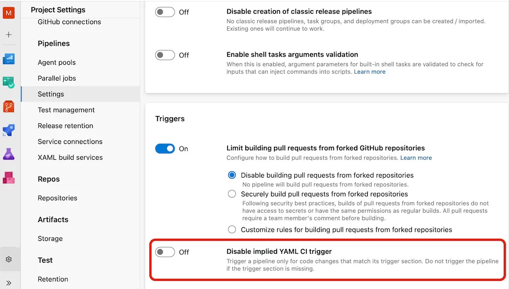 Implied YAML trigger option Implied YAML trigger option