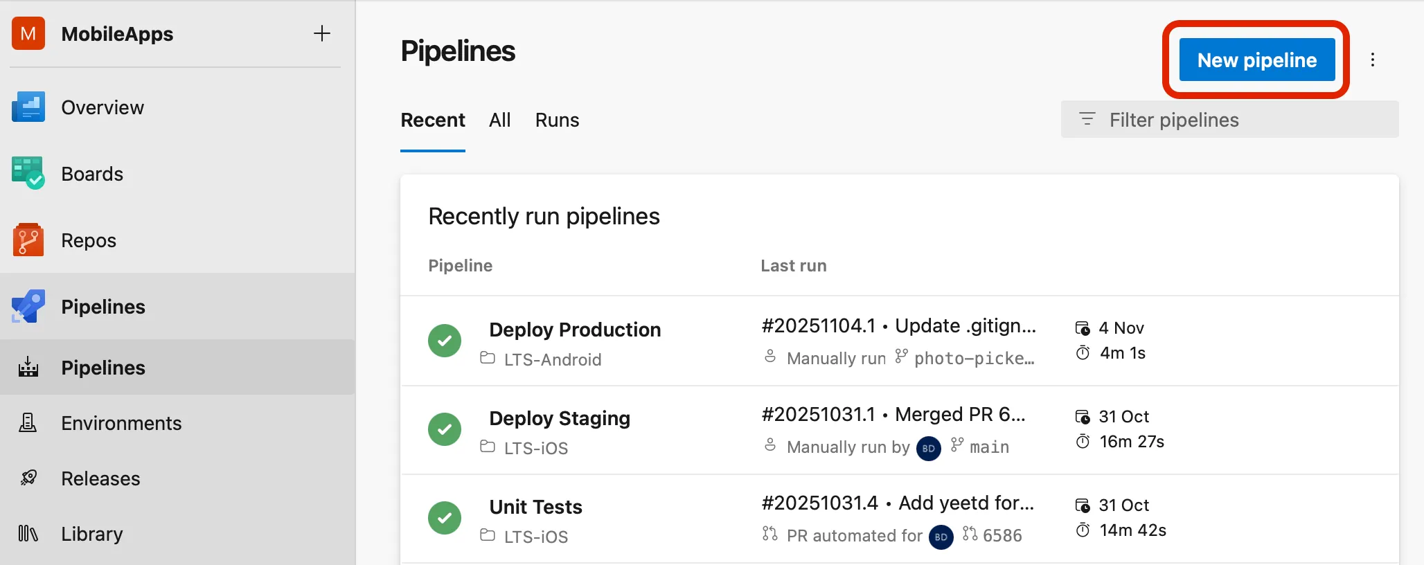 Create new pipeline Create new pipeline