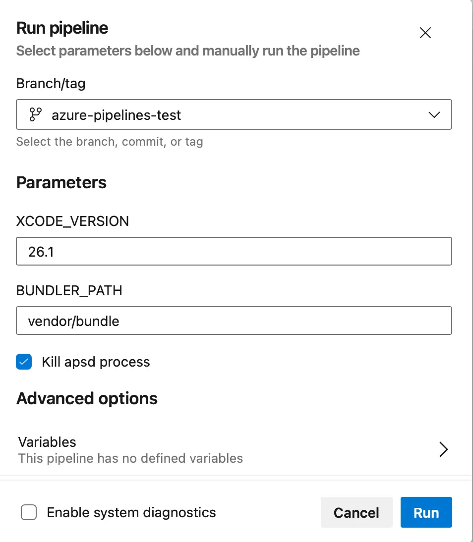 Run pipeline maually options Run pipeline maually options