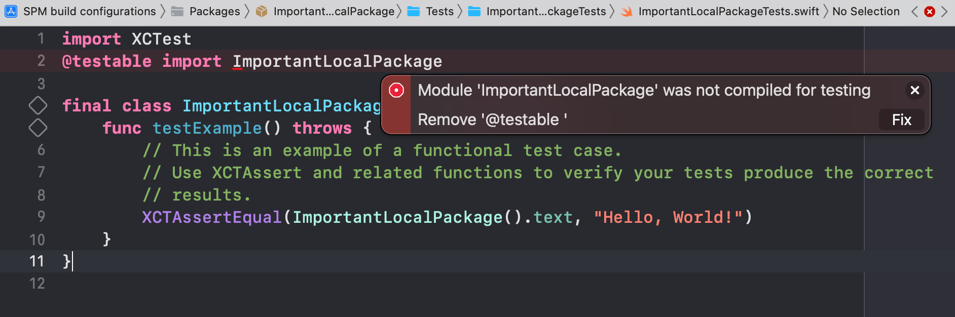 Module <package name> was not compiled for testing