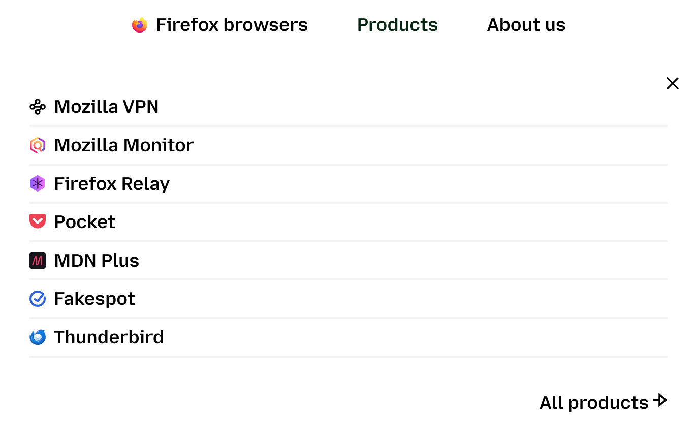 Mozilla careers menu