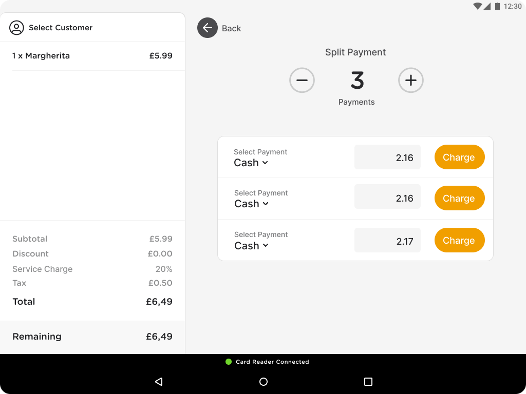 The system divides the total costs into the specific payments.