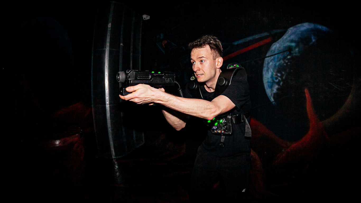 Laser tag team building.