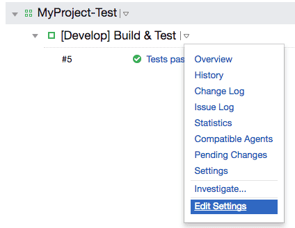 build configuration settings