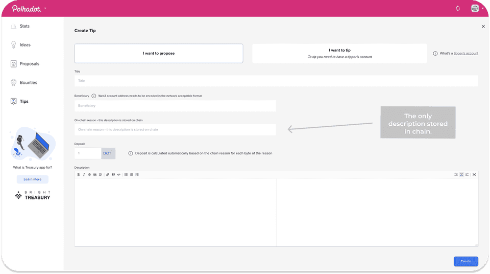 Create tip BrightTreasury