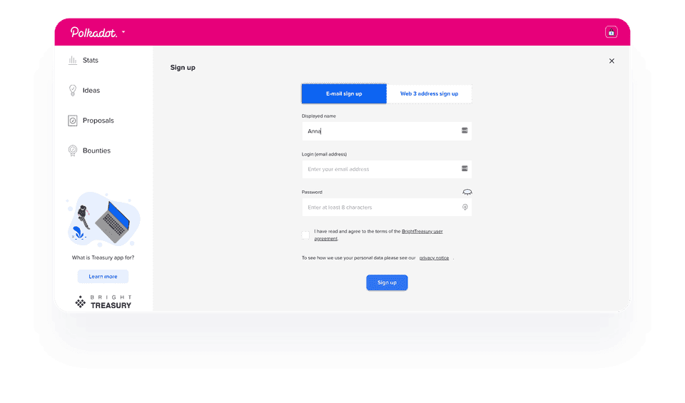 Login option BrightTreasury