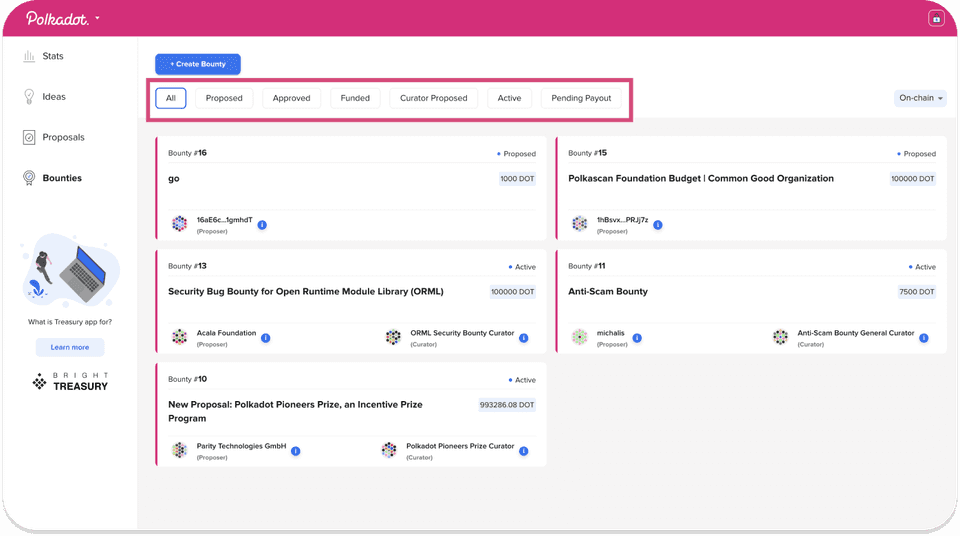 bounties on BrightTreasury
