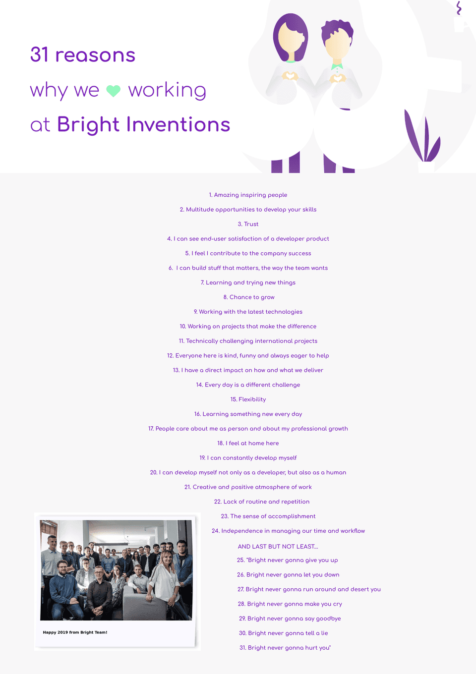 31 reasons why we love working at Bright Inventions