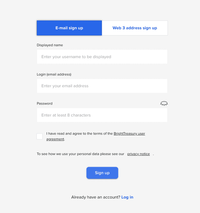 BrightTreasury sign up
